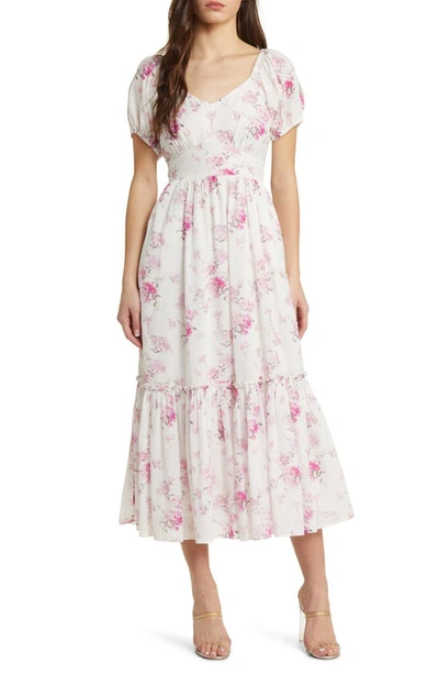 Loveshackfancy Floral-print Midi Dress In Warm Pink Cloud