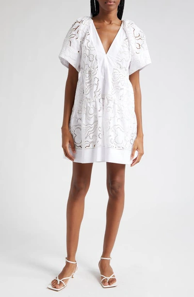 A.l.c Camila Eyelet Short-sleeve Mini Dress In White