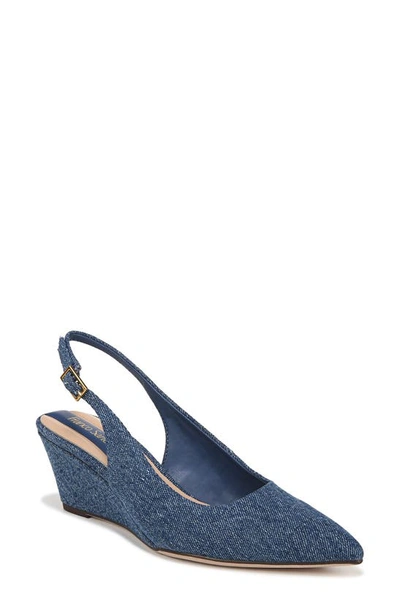 Franco Sarto Tessa Wedge Slingback Pumps In Denim Blue Fabric