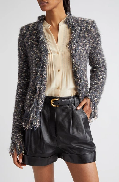L Agence Azure Fuzzy Cardigan Blazer In Gray