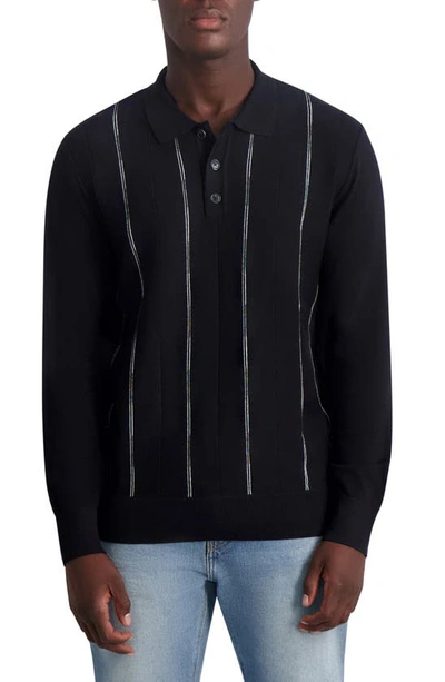 Karl Lagerfeld Men's Slim-fit Striped Polo Sweater In Black,white