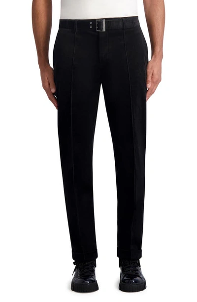 Karl Lagerfeld Flat Front Straight Leg Stretch Corduroy Pants In Black