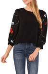 Cece Mixed Media Knit Top In Rich Black