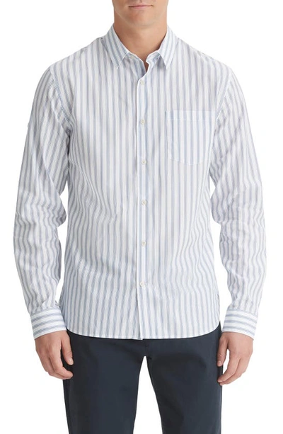 Vince Men's Surf Stripe Button-down Shirt In Optic White/ Royal Blue