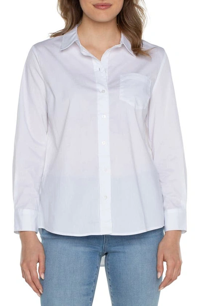 Liverpool Los Angeles Womens Pocket Cotton Button-down Top In White