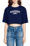 Sandro Logo-embroidered Cropped T-shirt In Blue