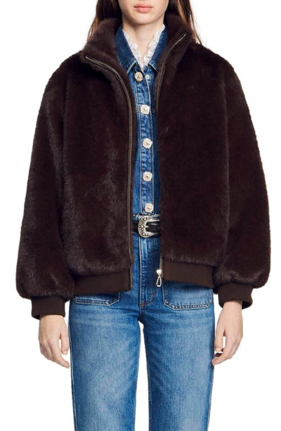 Sandro Womens Bruns Babel High-neck Faux-fur Jacket