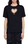 Sandro Murphy Cutout Heart Tee In Noir