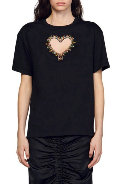 Sandro Murphy Cutout Heart Tee In Black