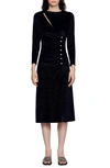 Sandro Cut-out Velvet Midi Dress In Black