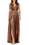 DRESS THE POPULATION JACLYN PLEATED METALLIC GOWN