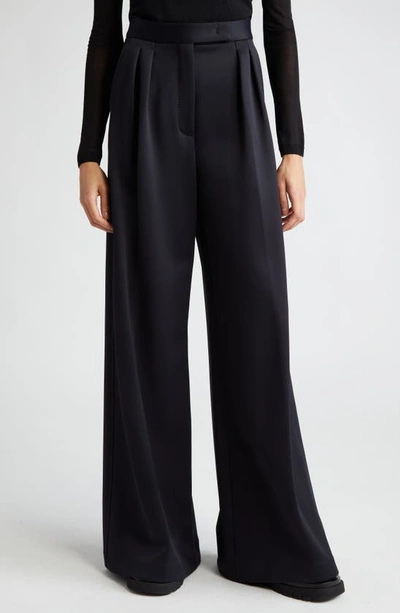 Max Mara Wide Leg Wool Pants In Nero