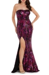 Dress The Population Women's Nikita Sequin Tulle Mermaid Gown In Fuchsia Multi