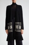 MAX MARA MAX MARA ORIONE LONGLINE TIE WAIST FRINGE TRIM WOOL & CASHMERE CARDIGAN