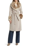 VIA SPIGA VIA SPIGA WOOL BLEND BELTED COAT WITH FAUX FUR TRIM