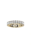 JENNIFER FISHER 18K GOLD EMERALD CUT LAB CREATED DIAMOND ETERNITY RING