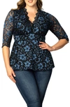 Kiyonna Luxe Lace Empire Waist Peplum Top In Dark Blue