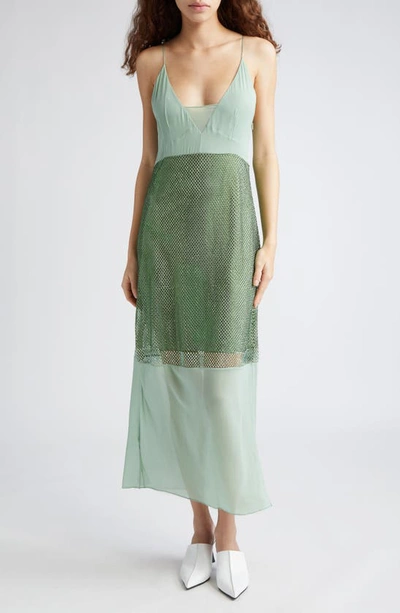 Stella Mccartney Crystal Panel Satin Slip Dress In Sage | ModeSens