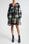 STINE GOYA JASMINE METALLIC FLORAL LONG SLEEVE DRESS