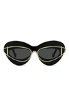 Loewe Double Frame Mixed-media Cat-eye Sunglasses In Shiny Black / Smoke