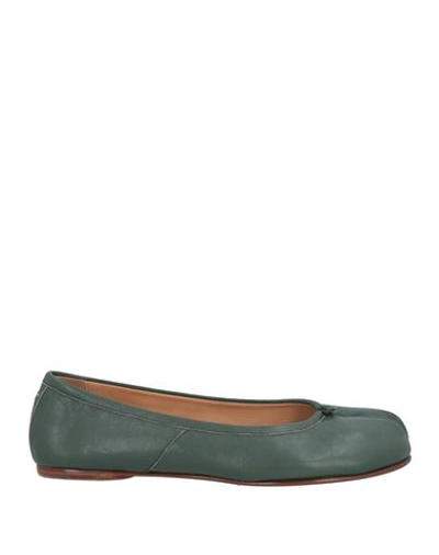 Maison Margiela Woman Ballet Flats Military Green Size 11 Soft Leather