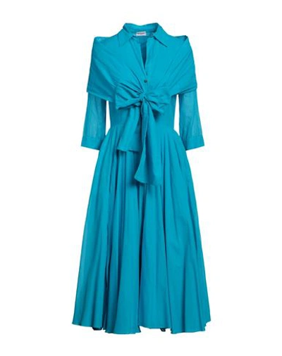 Rue Du Bac Woman Midi Dress Turquoise Size 8 Cotton In Blue