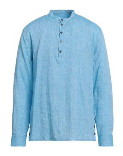 120% Lino Man Shirt Turquoise Size S Linen In Blue