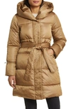 Via Spiga Womens Quilted Mid Length Puffer Jacket In Gold