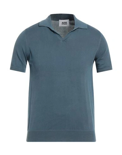 Alpha Studio Man Sweater Slate Blue Size 40 Cotton In Blue