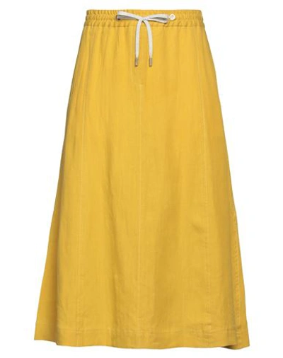 Eleventy Woman Midi Skirt Ocher Size 10 Linen In Yellow