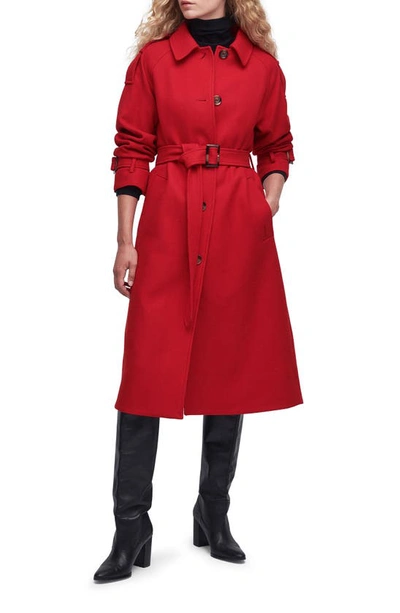 Barbour Alberta Womens Wool Trench Coat In Blaze Red/hessian