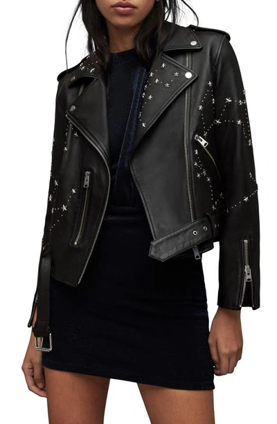 Allsaints Balfern Stela Stud Leather Biker Jacket In Black/silver