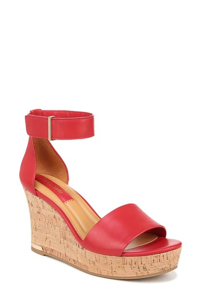 Franco Sarto Clemens-cork Wedge Sandals In Cherry Red Leather