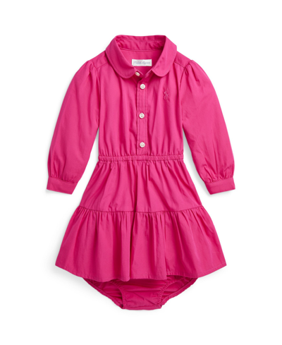 Polo Ralph Lauren Baby Girls Tiered Cotton Shirtdress And Bloomer Set In Bright Pink