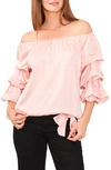 Vince Camuto Off The Shoulder Marie Sleeve Shirt In Pink Rouge
