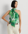 Ralph Lauren Ribbon-neck Tropical-print Blouse In Green Multi