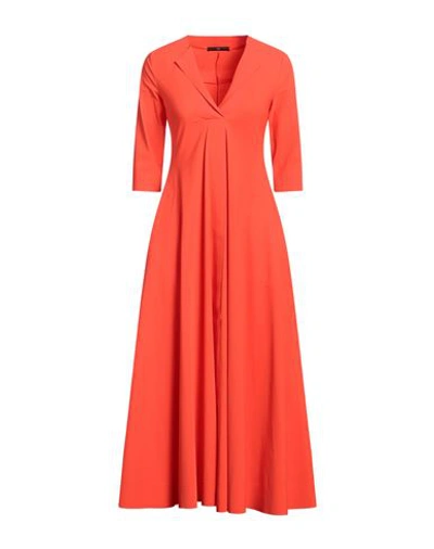 High Woman Midi Dress Coral Size 2 Nylon, Elastane In Red