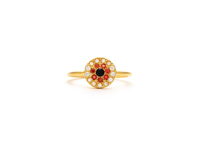 Rivka Friedman 18k Yellow Gold Plated Evil Eye Ruby Crystal Cubic Zirconia Ring