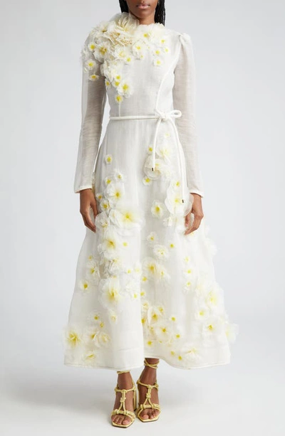Zimmermann Matchmaker Daisy Linen-silk Midi Dress In Ivory