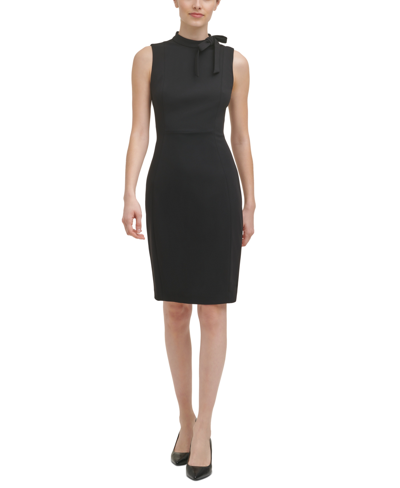 Calvin Klein Women's Tie-neck Sleeveless Bodycon Dress In Black