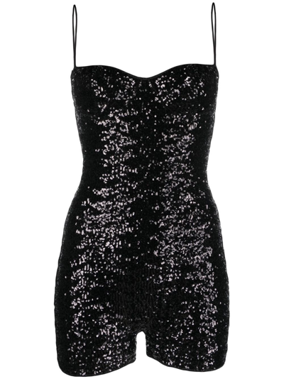 Oseree Sweetheart-neck Sequined Playsuit In Black