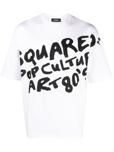 DSQUARED2 WHITE POP CULTURE ART COTTON T-SHIRT