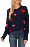 Cece Heart Pattern Intarsia Sweater In Classic Navy