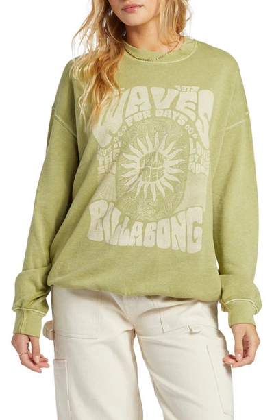 Billabong Ride In Cotton Blend Graphic Sweatshirt In Palm Green