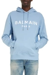 Balmain Logo-print Organic Cotton Hoodie In Blue