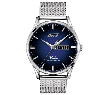 Tissot Men's Swiss Automatic Heritage Visodate Powermatic 80 Stainless Steel Mesh Bracelet Watch 42mm In Blue Gradient