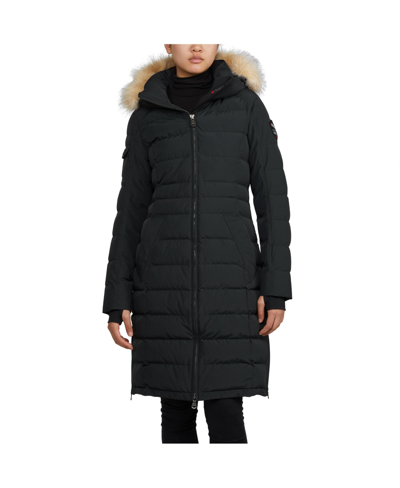 Pajar Venice Ff Ladies Long Puffer Coat With Removable Fur Trim In Black