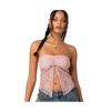 Edikted Twilight Strapless Lace Split Front Crop Top In Light-pink
