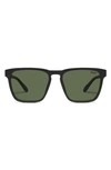Quay Unplugged 45mm Polarized Square Sunglasses In Matte Black / Green Polarized