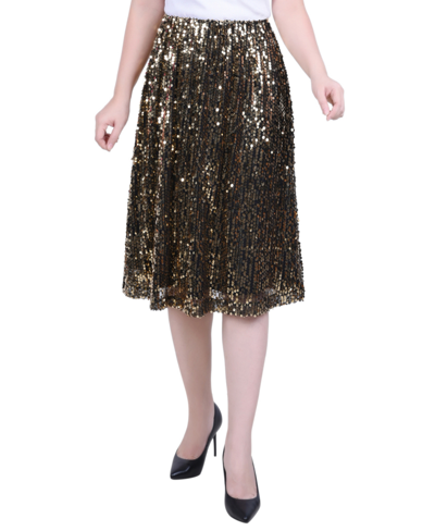 Ny Collection Plus Size Knee Length Sequined Skirt In Gold